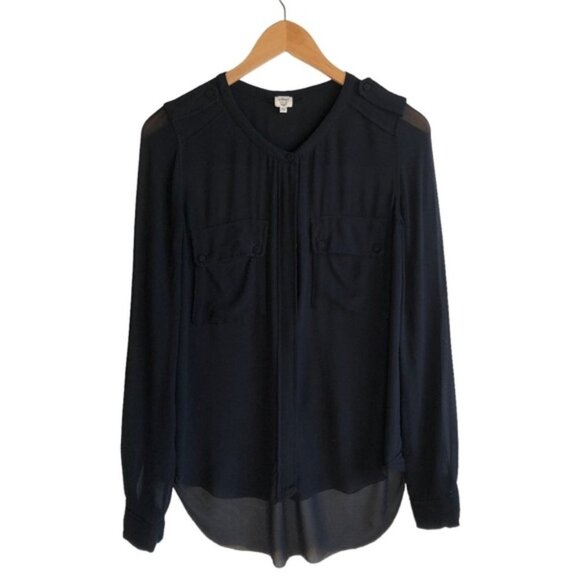 Aritzia Wilfred 100 Percent Silk Sheer Long Sleeve Top Black Extra Small - Picture 2 of 10